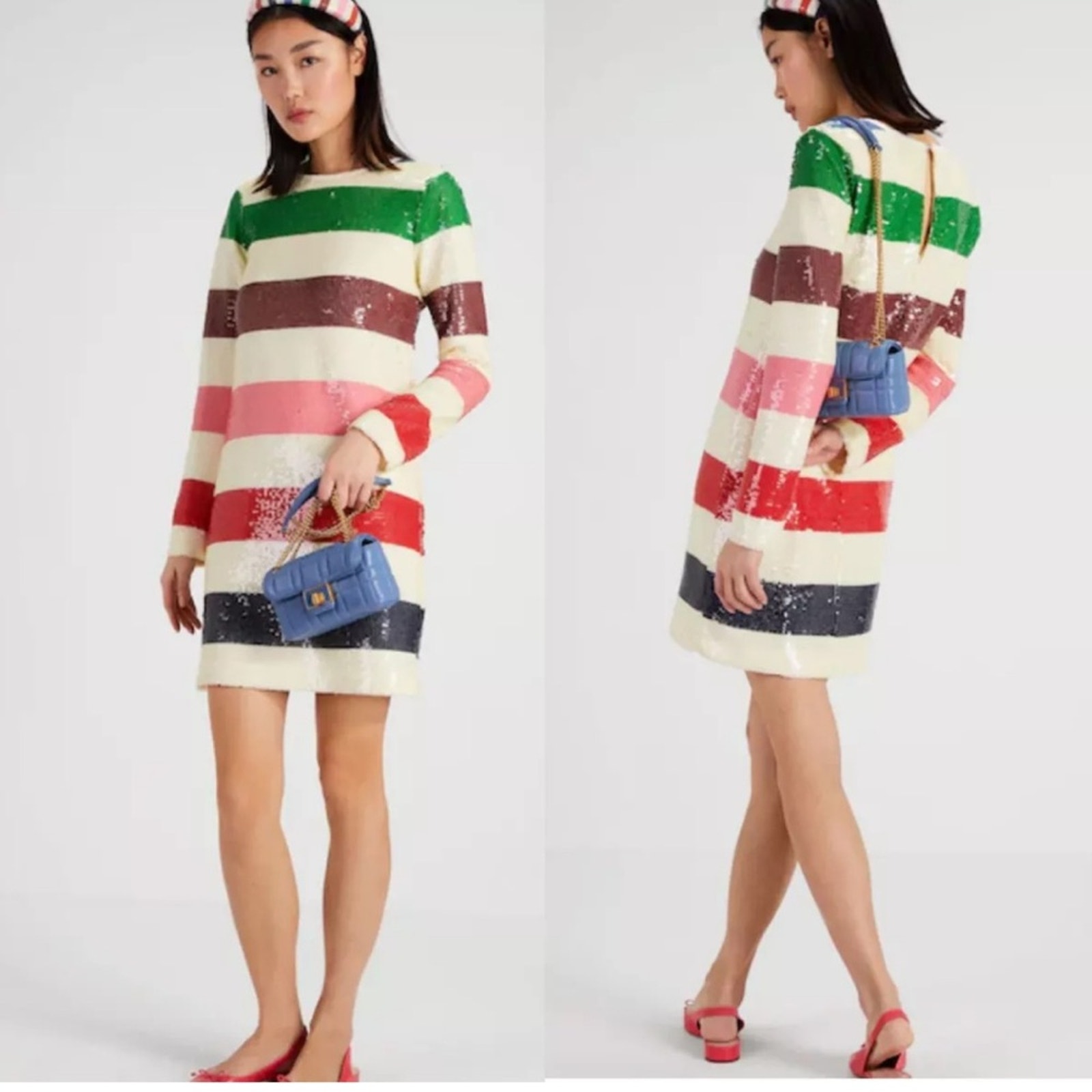 Kate Spade Adventure Stripe Multi Rainbow Sequin Mini Shift Dress